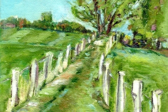 Feldweg 2 Dänemark, Öl auf Malkarton,  13 x 18 cm, 2021