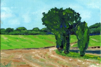 Feldweg 1  Dänemark,  Öl auf Malkarton,  13 x 18 cm, 2020
