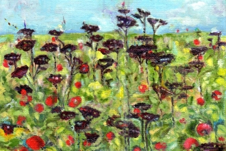 Herbstwiese, Öl auf Malkarton,  13 x 18 cm, 2022