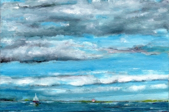 Schlechtwetter zieht auf, Öl auf Malkarton, 13 x 18 cm, 2021