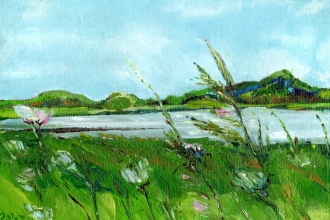 Sommerlandschaft, Öl auf Malkarton,  13 x 18 cm, 2020