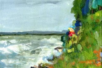 Sturmwanderung Dänemark , öl auf Malkarton,  13 x 18 cm, 2024