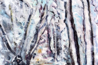 Wintermorgen am Weidenstieg, Öl auf Malkarton, 13 x 18 cm, 2022