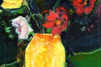Gelbe Vase, Öl auf Malkarton, 13 x 18 cm, 2023