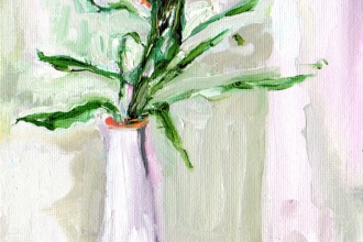Rote Blume, Öl auf Malkarton, 13 x 18 cm, 2024