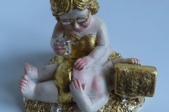 Sonnenbad, 2025, Keramik 24 Karat vergoldet und versilbert.